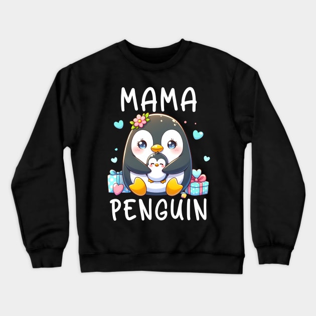 Mama Penguin Flightless Bird Lover Mother's Day Mommy Crewneck Sweatshirt by inksplashcreations
